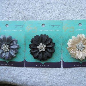 Goody Regency Layered Chiffon Silk Dahlia Flower Gem Jewel Diamonds Salon Clip